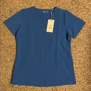 Mandala one pocket scrub top in royal blue- size small NWT